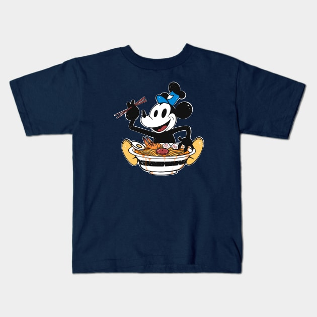 Steamboat willie ramen edition Kids T-Shirt by Paundra